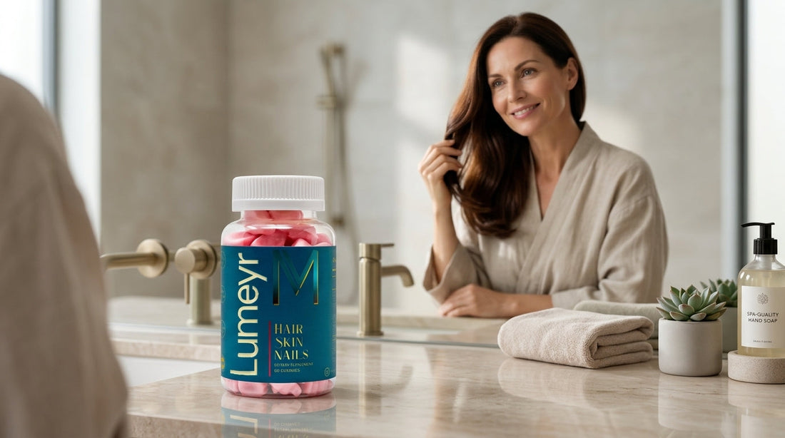 Woman examining hair thinning in mirror — best supplements for menopause hair loss UK guide 2026