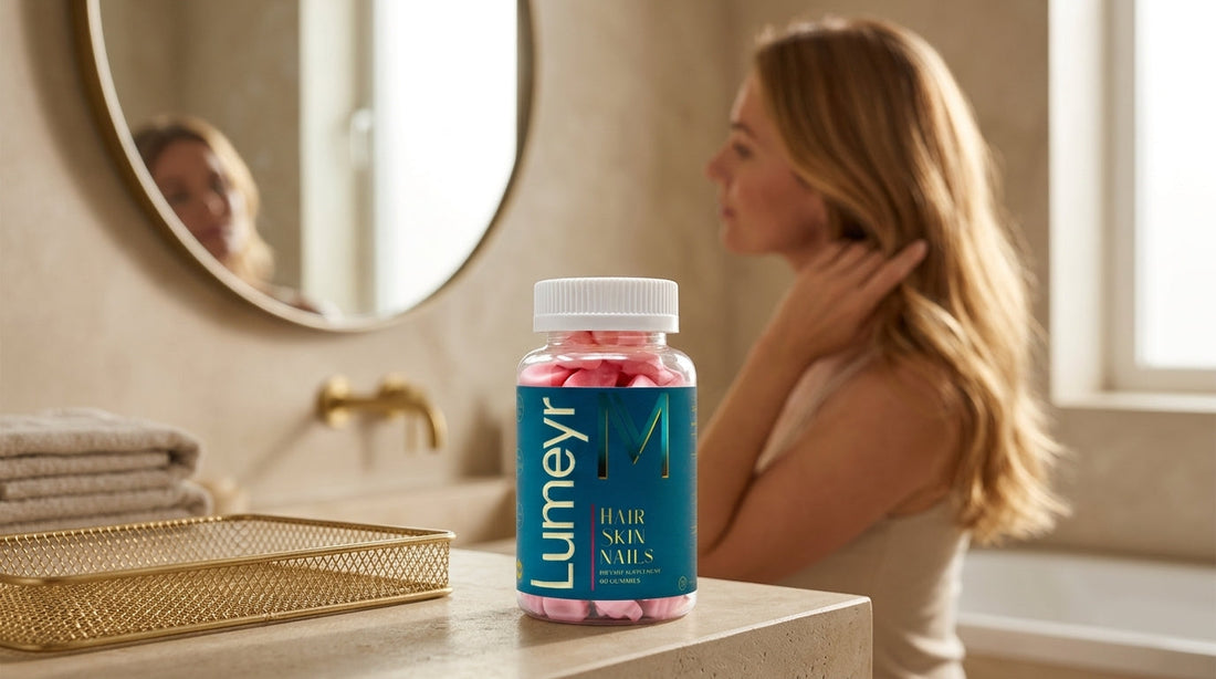 Selection of hair vitamin supplements on a marble surface for UK honest buying guide 2026 comparing formats and ingredients